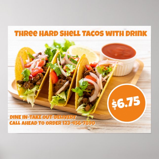 Customize Mexican Food Hard Shell Tacos Drink Door Poster (Front)