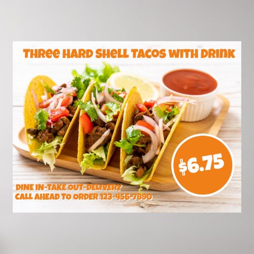 Customize Mexican Food Hard Shell Tacos Drink Huge Poster