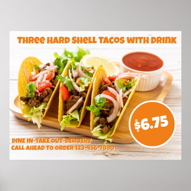 Customize Mexican Food Hard Shell Tacos Drink Huge Poster (Front)