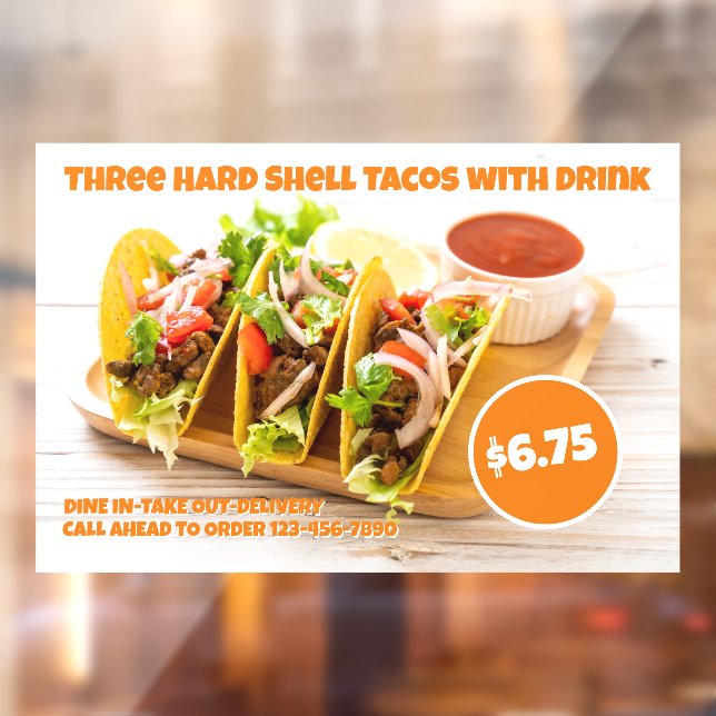 Customize Mexican Food Hard Shell Tacos Drink Huge Window Cling (Sheet 2)