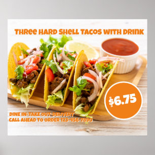 Customize Mexican Food Hard Shell Tacos Drink Poster