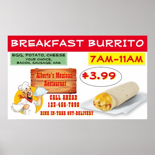 Customize Mexican Restaurant Breakfast Burrito Poster