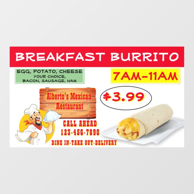 Customize Mexican Restaurant Breakfast Burrito   Wall Decal (Front)