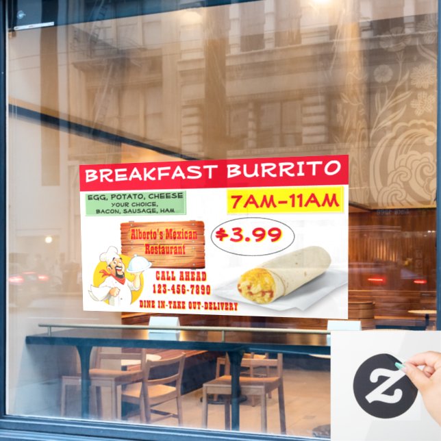 Customize Mexican Restaurant Breakfast Burrito  Window Cling (Cafe Window)