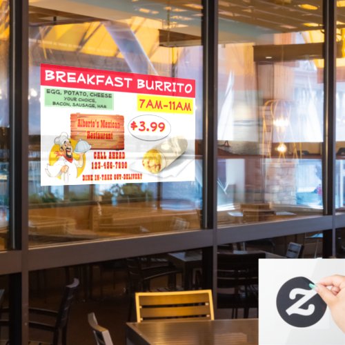 Customize Mexican Restaurant Breakfast Burrito   Window Cling
