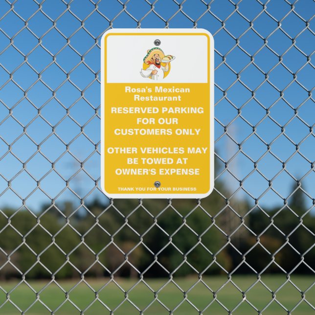 Customize Mexican Restaurant Reserved Parking Tow  Metal Sign (In Situ(Fence))