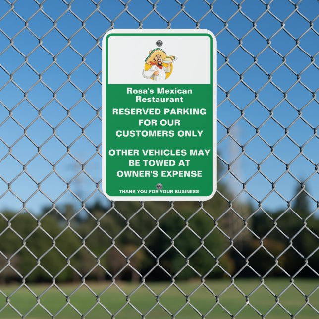Customize Mexican Restaurant Reserved Parking Tow  Metal Sign (In Situ(Fence))