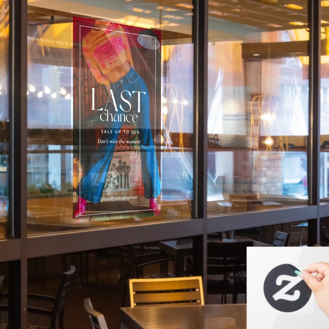 Customize Minimal Modern 90s Fashion Sale Clearanc Window Cling (Restaurant Window)