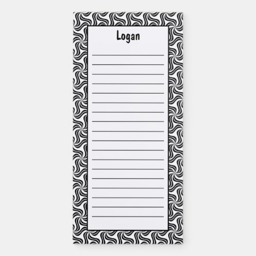 Customize Minimalist Black and White Curvy Lined  Magnetic Notepad