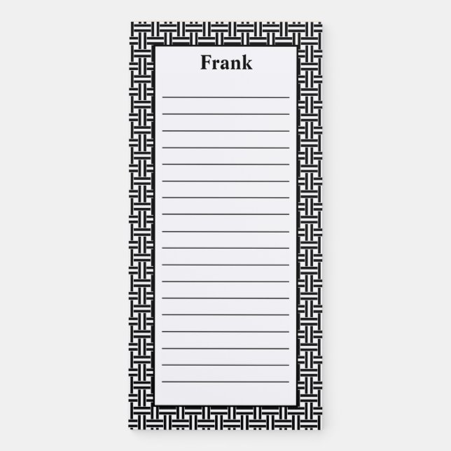 Customize Minimalist Black and White Pattern Lined Magnetic Notepad (Front)