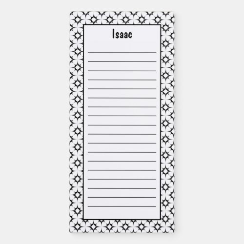 Customize Minimalist Black and White Star Lined Magnetic Notepad