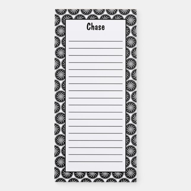 Customize Minimalist Black and White Swirls Lined  Magnetic Notepad (Front)