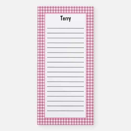 Customize Minimalist Dark Pink Checkered Lined Magnetic Notepad