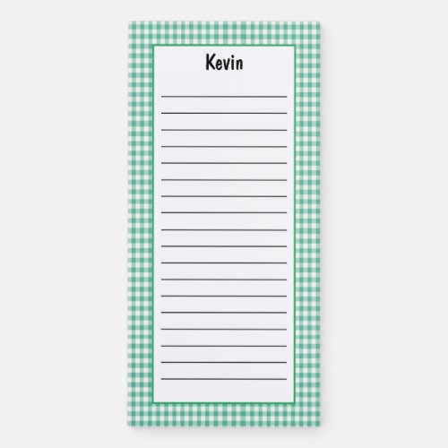 Customize Minimalist Green Checkered Pattern Lined Magnetic Notepad