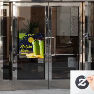 Customize Minimalist Matcha Boba Tea Donut Door Window Cling