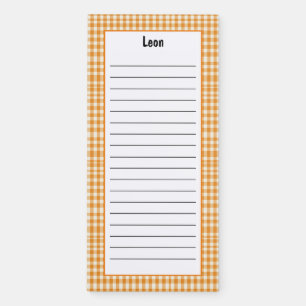 Customize Minimalist Orange Peach Checkered Lined Magnetic Notepad