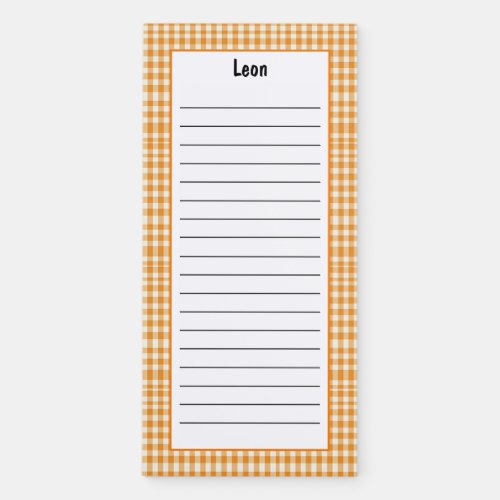 Customize Minimalist Orange Peach Checkered Lined Magnetic Notepad