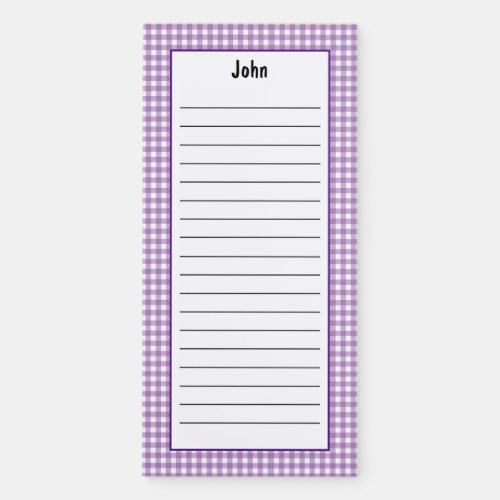 Customize Minimalist Purple Checker Pattern Lined Magnetic Notepad