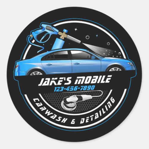 Customize Mobile Car Wash Detailing Blue Business  Classic Round Sticker