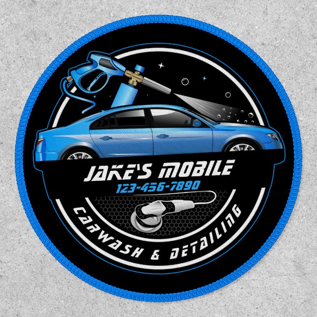 Customize Mobile Car Wash Detailing Blue Business  Patch (Front)