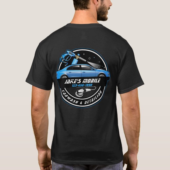 Customize Mobile Car Wash Detailing Blue Business  T-Shirt (Back)