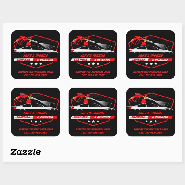 Customize Mobile Car Wash Detailing Business  Square Sticker (Sheet)