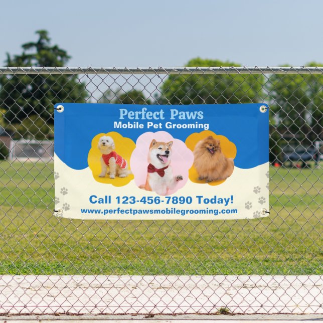 Customize Mobile Pet Grooming Promotional Fence Banner (Insitu)
