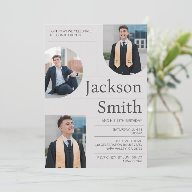 Customize Modern Minimalist Graduation Birthday Invitation (Standing Front)