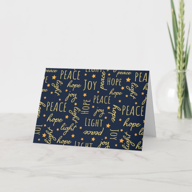 Customize Modern Navy & Gold W/Christmas Script  Holiday Card (Front)