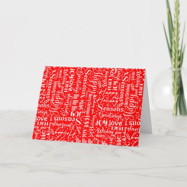 Customize Modern Red & White W/Christmas Script  Holiday Card (Front)