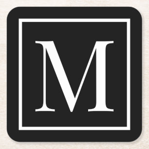 Customize monogram black white Any background Square Paper Coaster