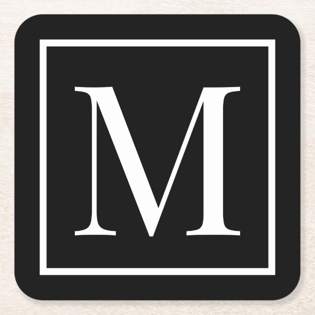 Customize monogram black white | Any background  Square Paper Coaster (Front)
