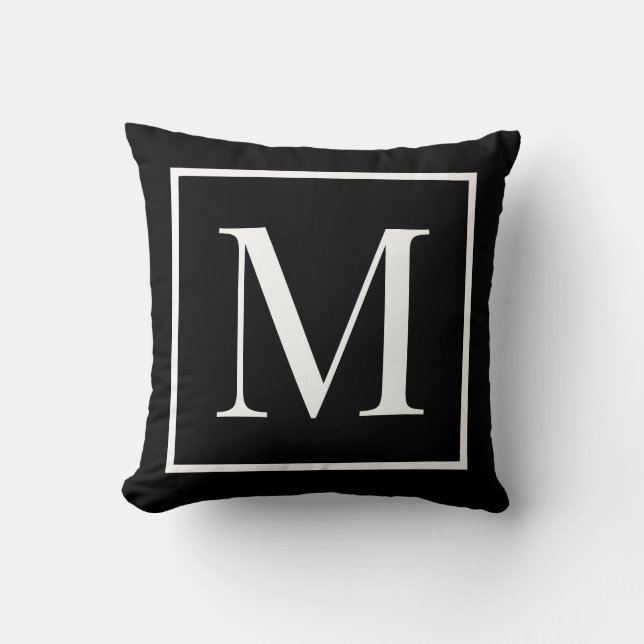 Customize monogram black white | Any background  Throw Pillow (Front)