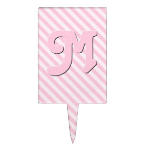 Customize monogram Diagonal Blossom Pink Stripes Cake Topper