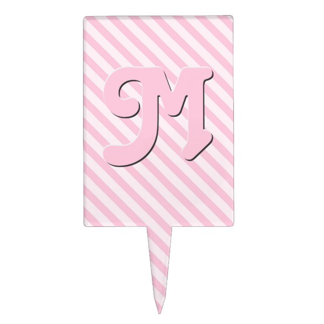Customize monogram Diagonal Blossom Pink Stripes Cake Topper (Front)