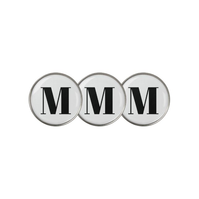 Customize monogram initial black white golf ball marker (3 Up)