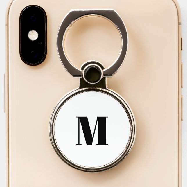 Customize monogram initial black White Phone Ring Stand (Close Up)