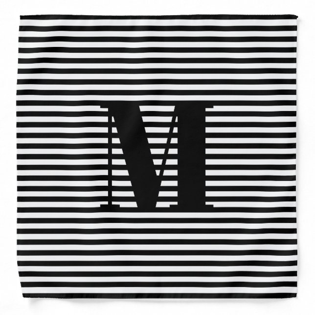 Customize monogram initial black white stripes bandana (Front)