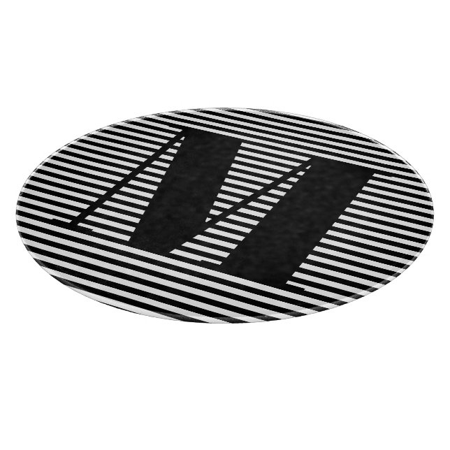 Customize monogram initial black white stripes cutting board (Corner)