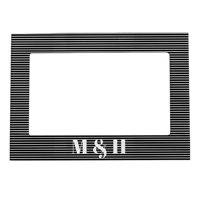 Customize monogram initial black white stripes magnetic frame (Front)