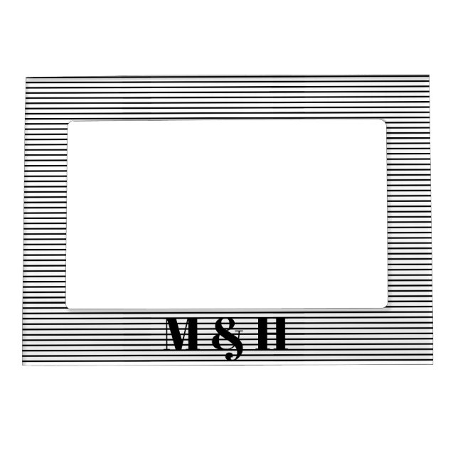 Customize monogram initial black white stripes magnetic frame (Front)