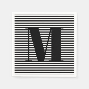 Customize monogram initial black white stripes napkins