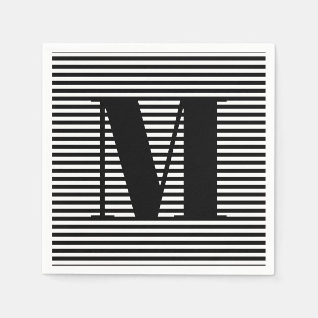 Customize monogram initial black white stripes napkins (Front)
