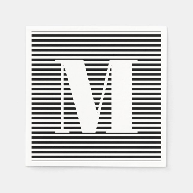 Customize monogram initial black white stripes napkins (Front)