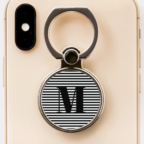 Customize monogram initial black white stripes phone ring stand