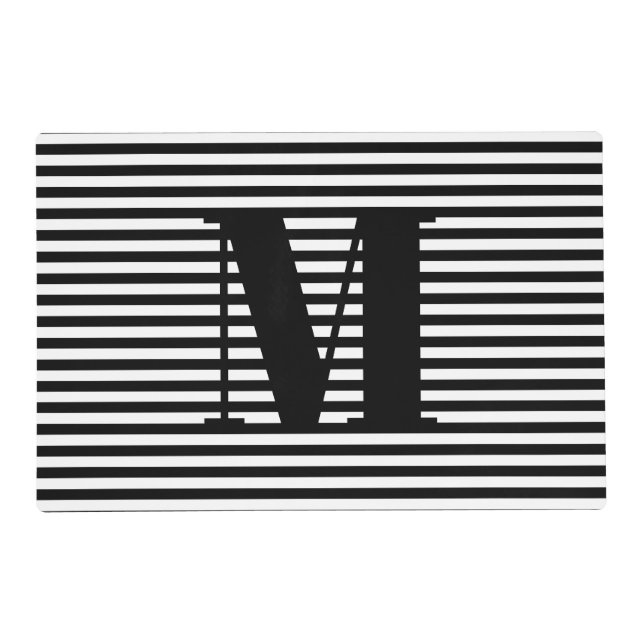 Customize monogram initial black white stripes placemat (Front)