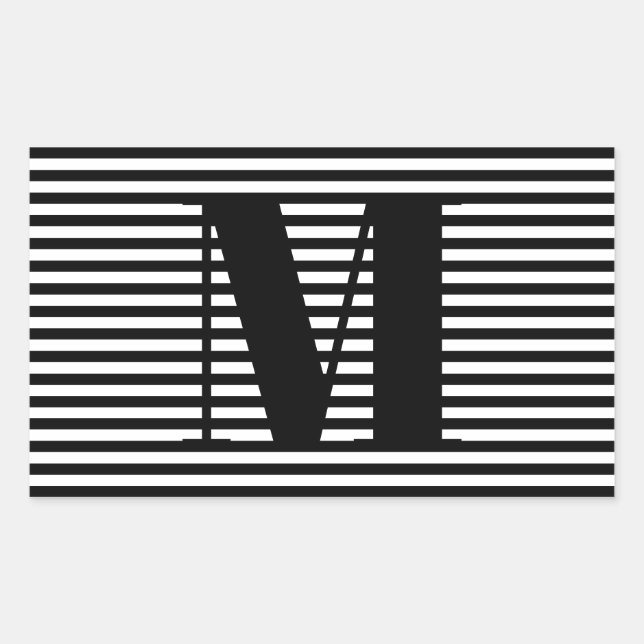 Customize monogram initial black white stripes rectangular sticker (Front)