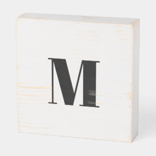 Customize monogram initial black white wooden box sign