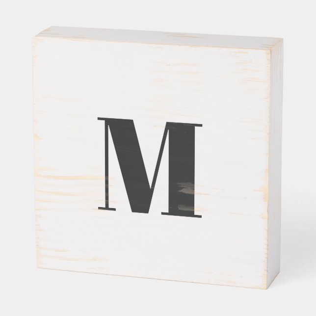 Customize monogram initial black white wooden box sign (Angled Horizontal)