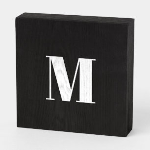 Customize monogram initial black white wooden box sign